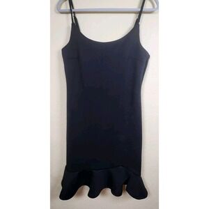 ReVamped Womens Black Ruffle Hem Bodycon Mini Dress Spaghetti Strap Large